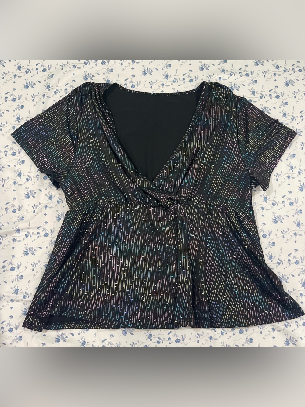 SHEIN Black Romper with Teal and Pink Star Stripe Print